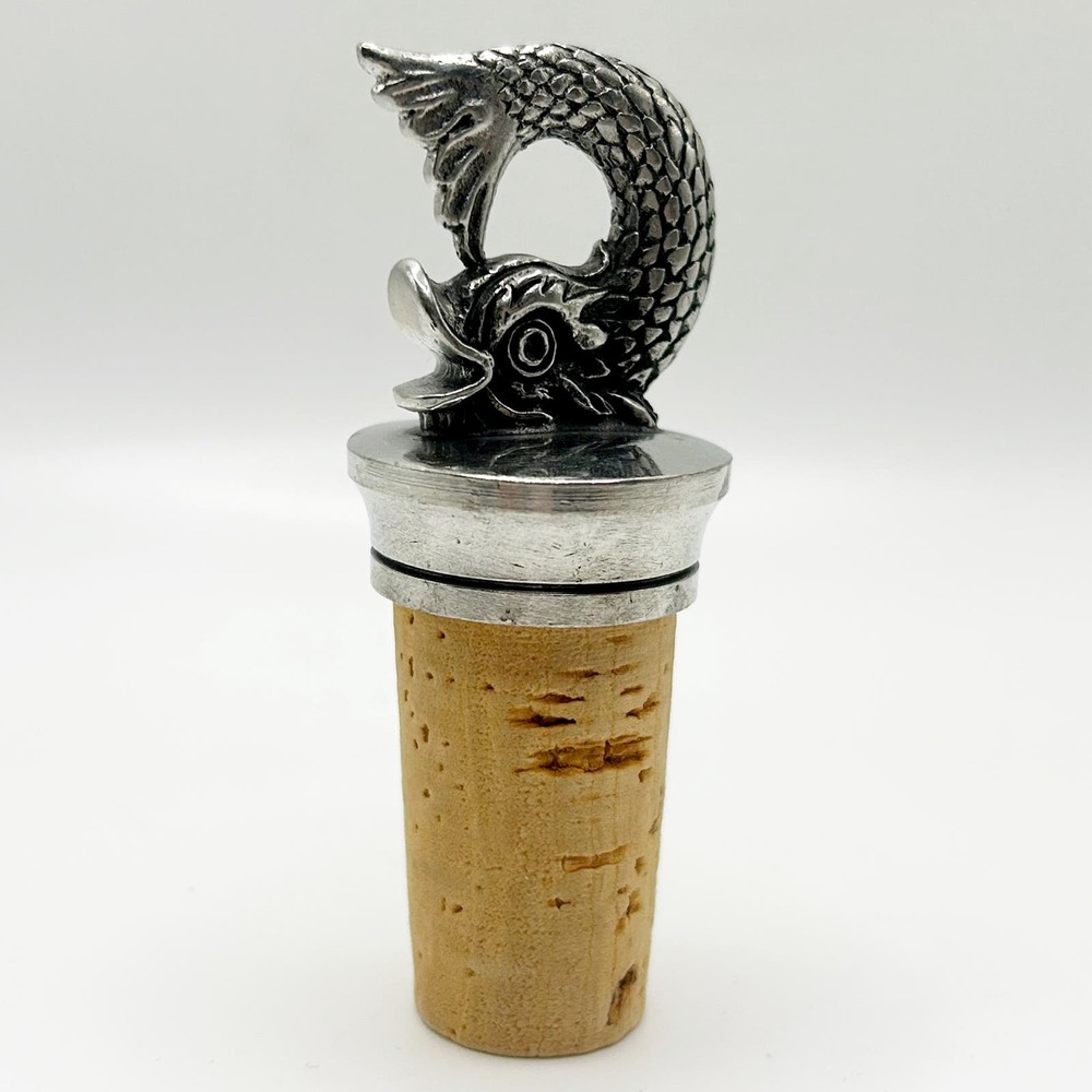 Vintage Solid Pewter Medieval Sea Monster Wine Cork Stopper